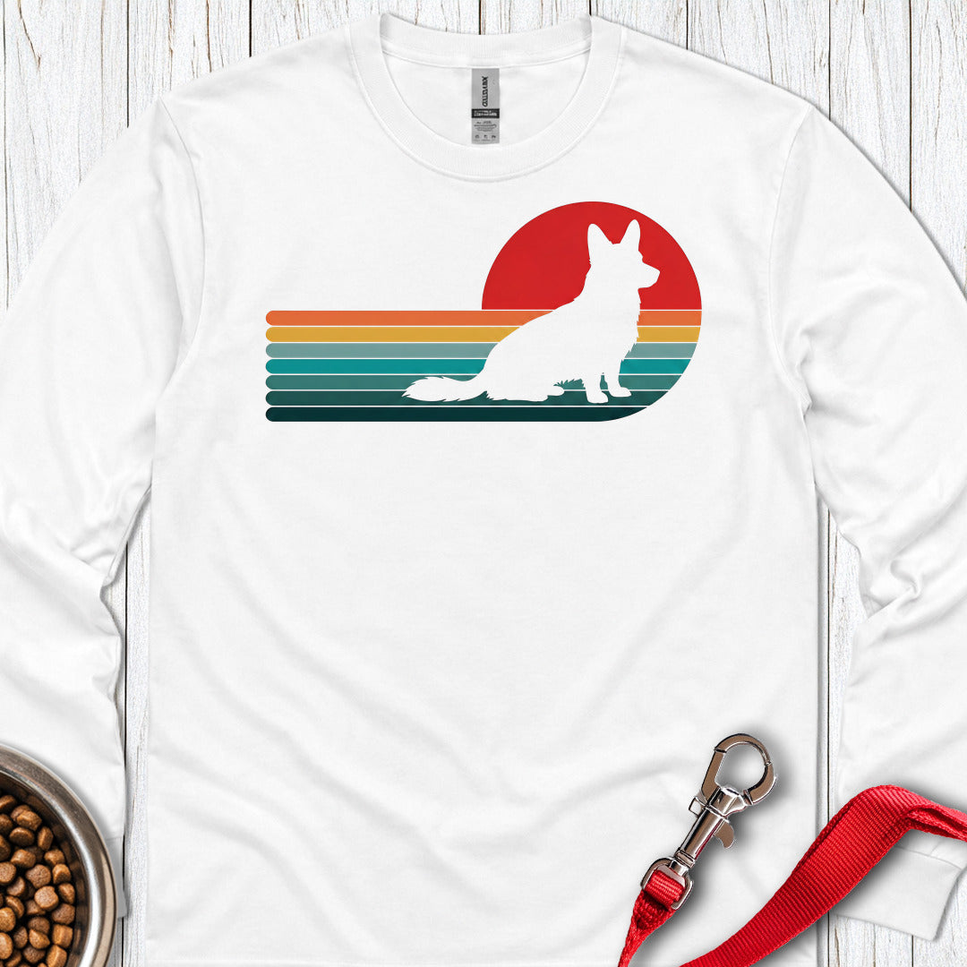 Cardigan Welsh Corgi Retro Sunset Long Sleeve White