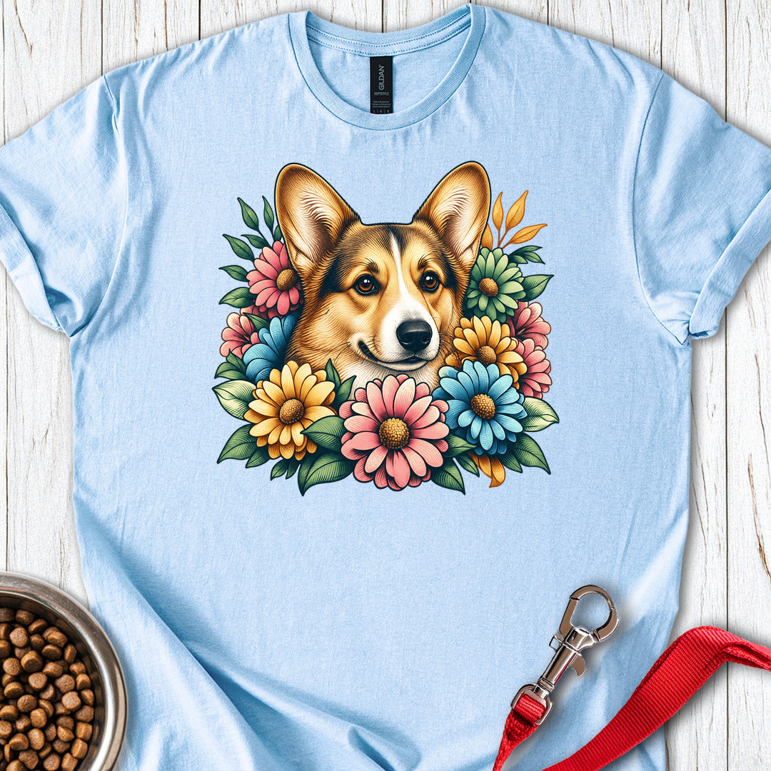 Cardigan Welsh Corgi Sable Flowers — Light Blue