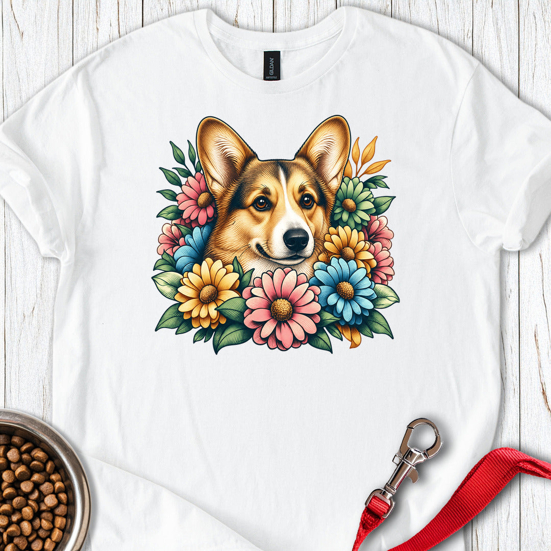 Cardigan Welsh Corgi Sable Flowers — White