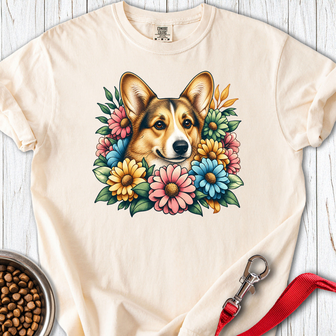 Cardigan Welsh Corgi Sable Flowers Premium Tee — Ivory