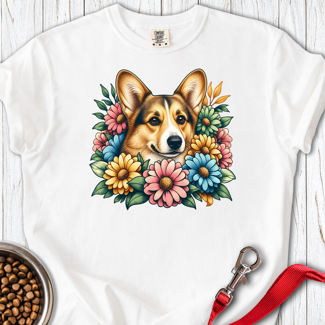 Cardigan Welsh Corgi Sable Flowers Premium Tee — White