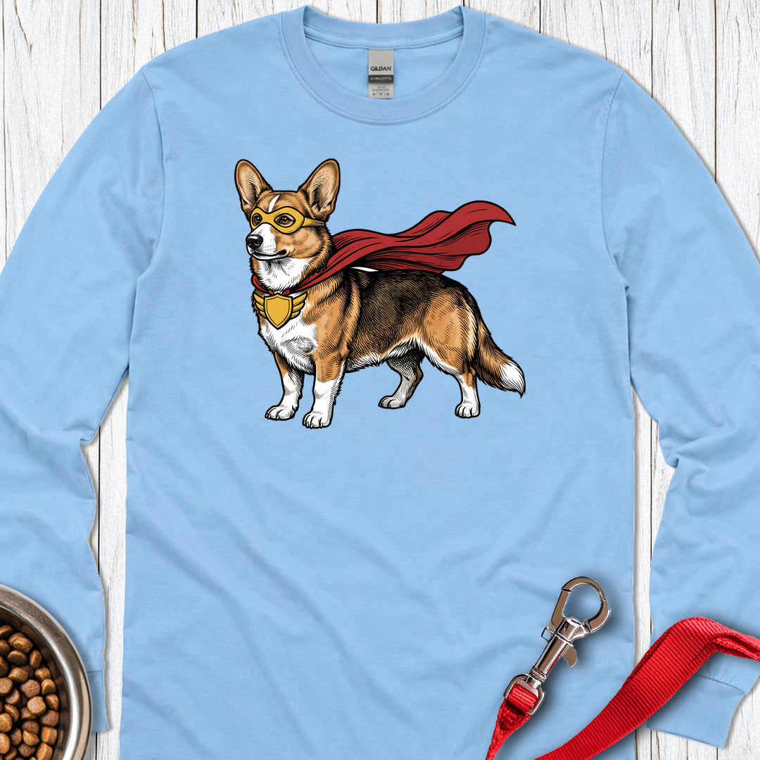 Cardigan Welsh Corgi Sable Superhero Long Sleeve Carolina Blue