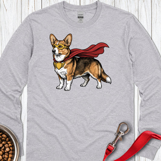 Cardigan Welsh Corgi Sable Superhero Long Sleeve — Sport Grey