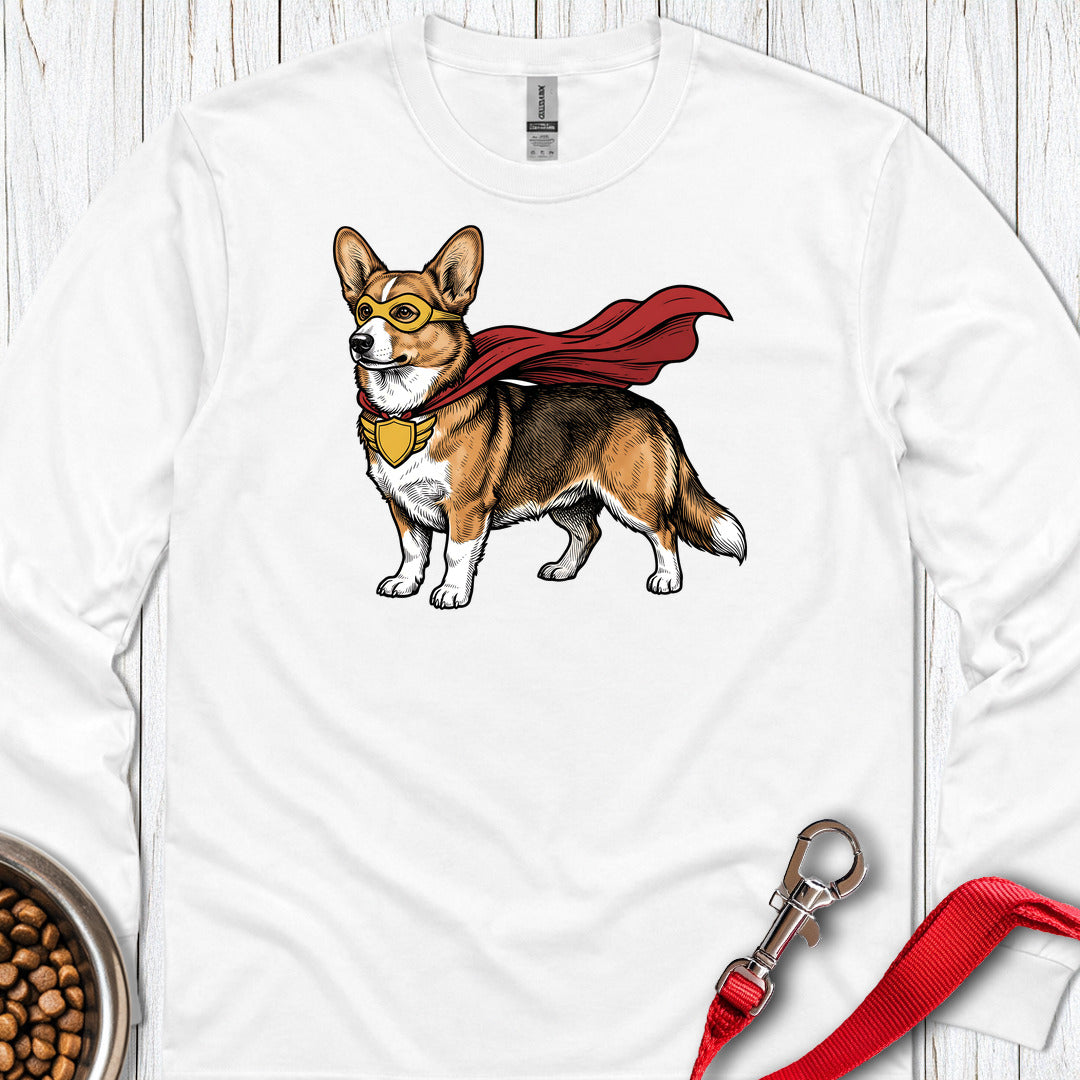 Cardigan Welsh Corgi Sable Superhero Long Sleeve White
