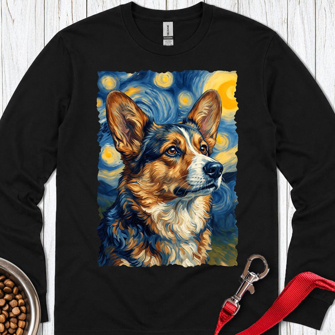 Cardigan Welsh Corgi Sable Van Gogh Long Sleeve Black