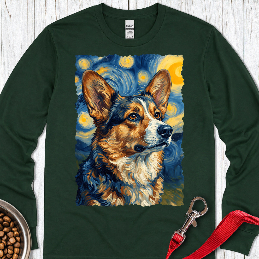Cardigan Welsh Corgi Sable Van Gogh Long Sleeve Forest Green