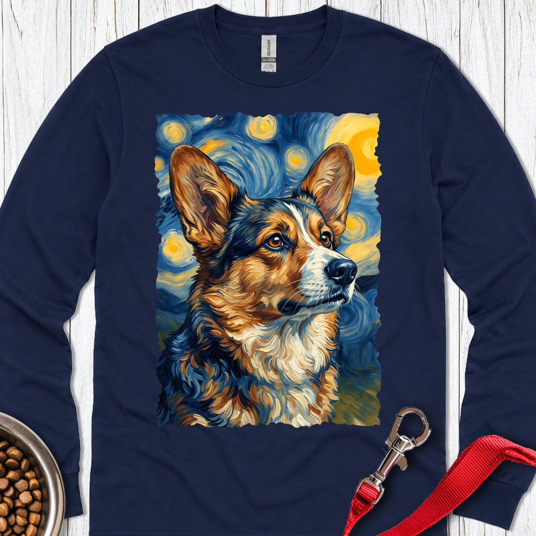 Cardigan Welsh Corgi Sable Van Gogh Long Sleeve Navy