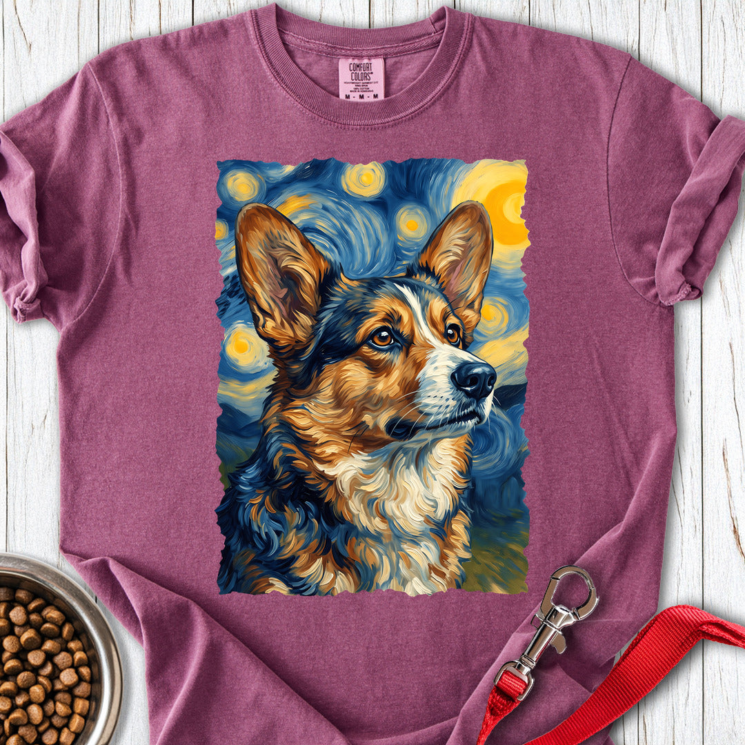 Cardigan Welsh Corgi Sable Van Gogh Premium Tee — Berry