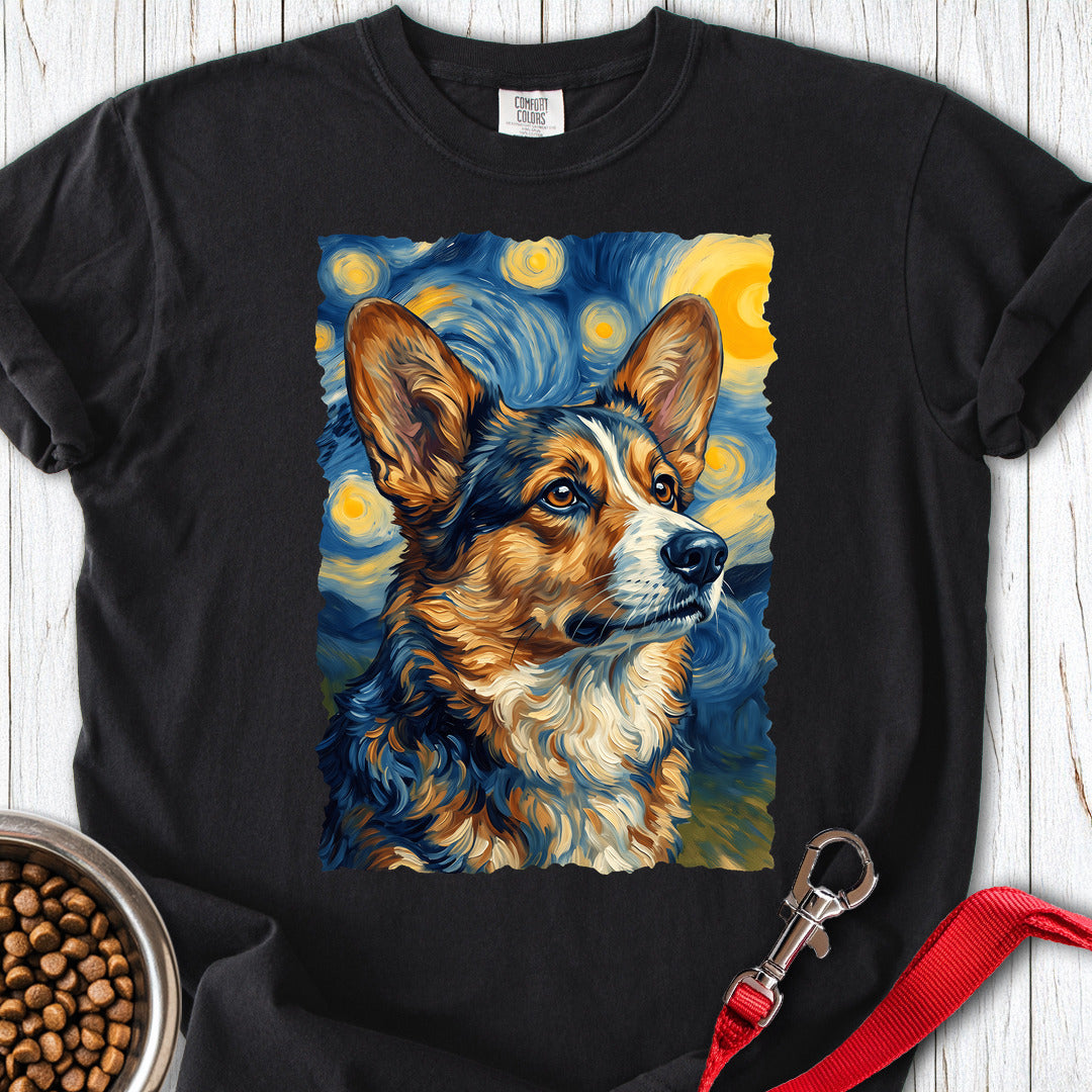 Cardigan Welsh Corgi Sable Van Gogh Premium Tee — Black