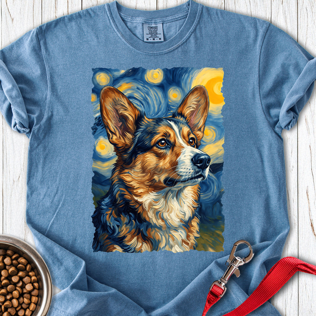 Cardigan Welsh Corgi Sable Van Gogh Premium Tee — Blue Jean