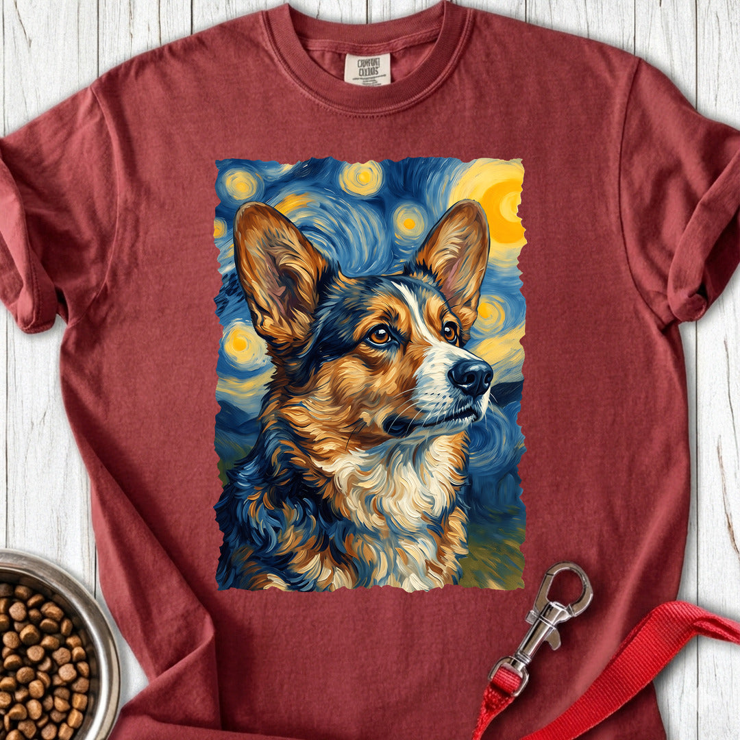Cardigan Welsh Corgi Sable Van Gogh Premium Tee — Brick