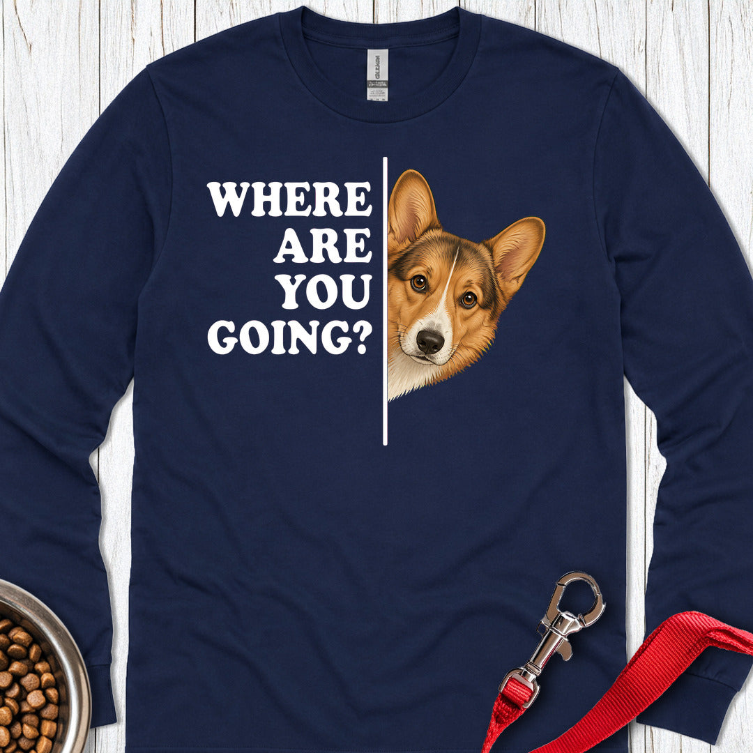 Cardigan Welsh Corgi Sable Where Are You Going Long Sleeve Navy