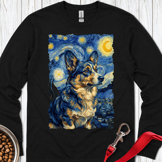 Cardigan Welsh Corgi Van Gogh Long Sleeve — Black