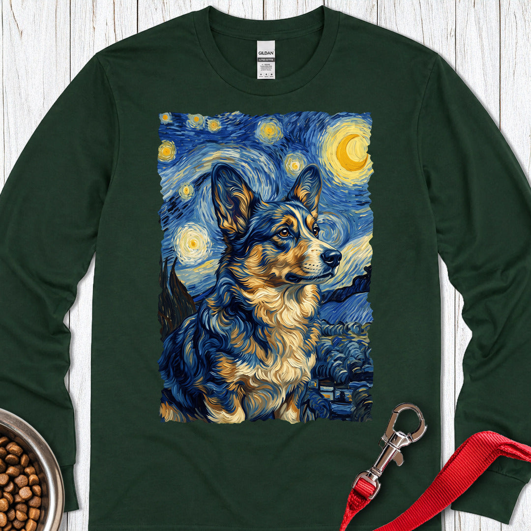 Cardigan Welsh Corgi Van Gogh Long Sleeve Forest Green