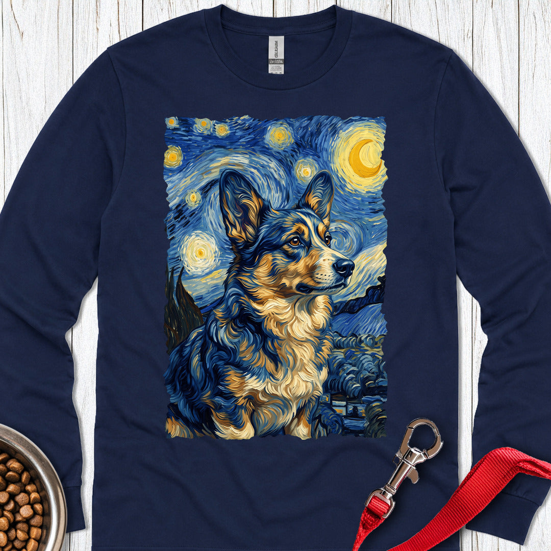 Cardigan Welsh Corgi Van Gogh Long Sleeve Navy