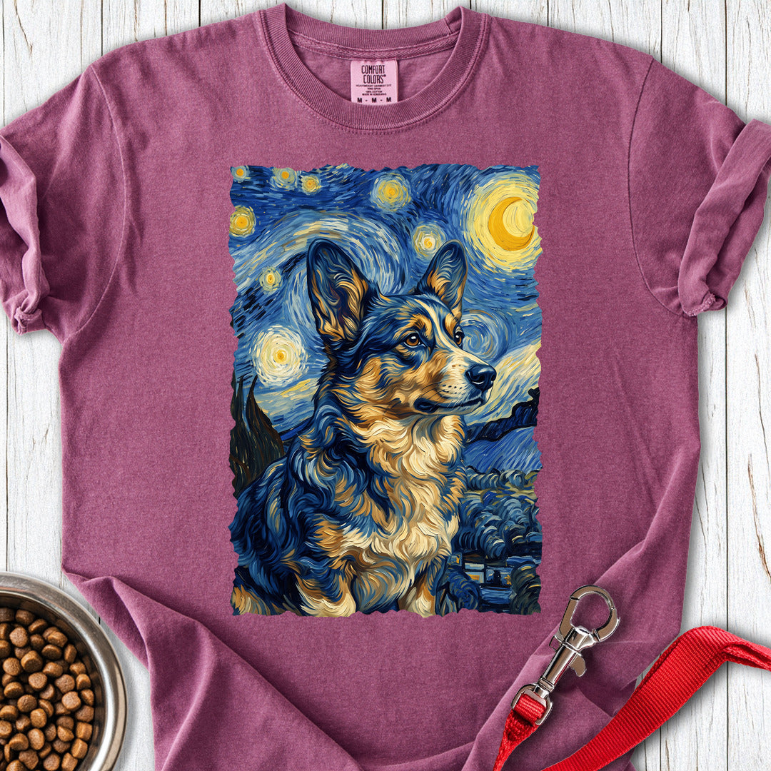 Cardigan Welsh Corgi Van Gogh Premium Tee — Berry