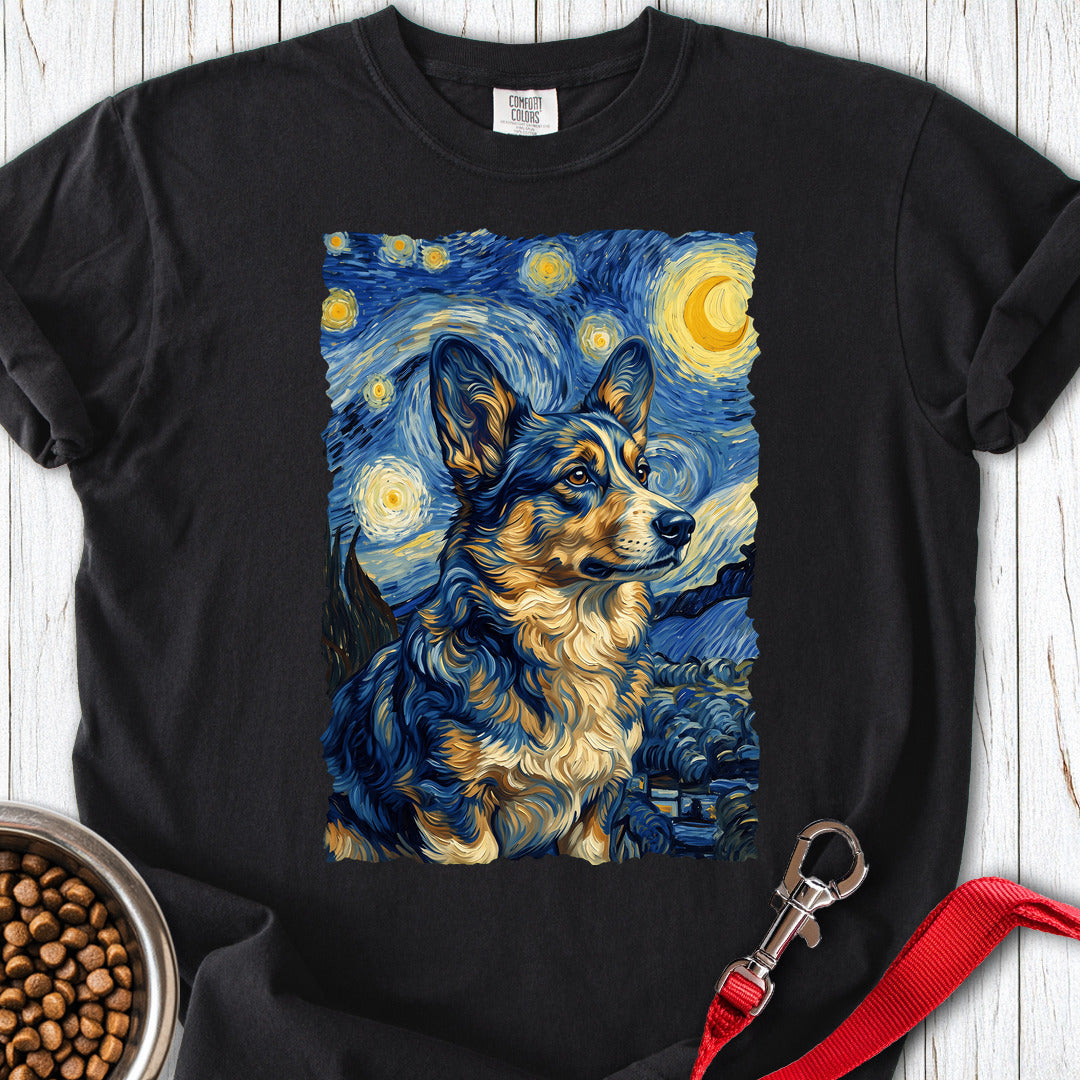 Cardigan Welsh Corgi Van Gogh Premium Tee — Black
