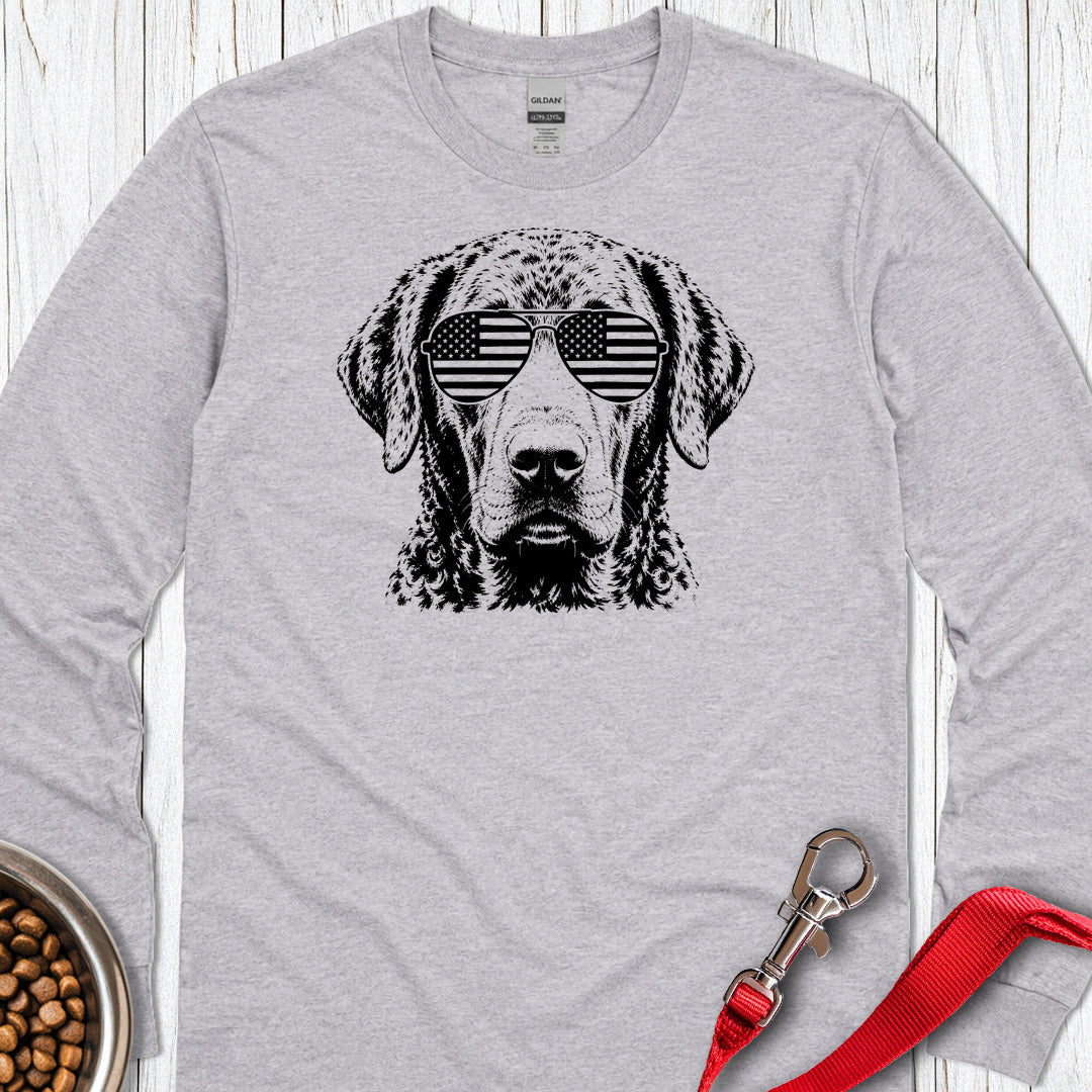 Chesapeake Bay Retriever Flag Shades Long Sleeve — Sport Grey