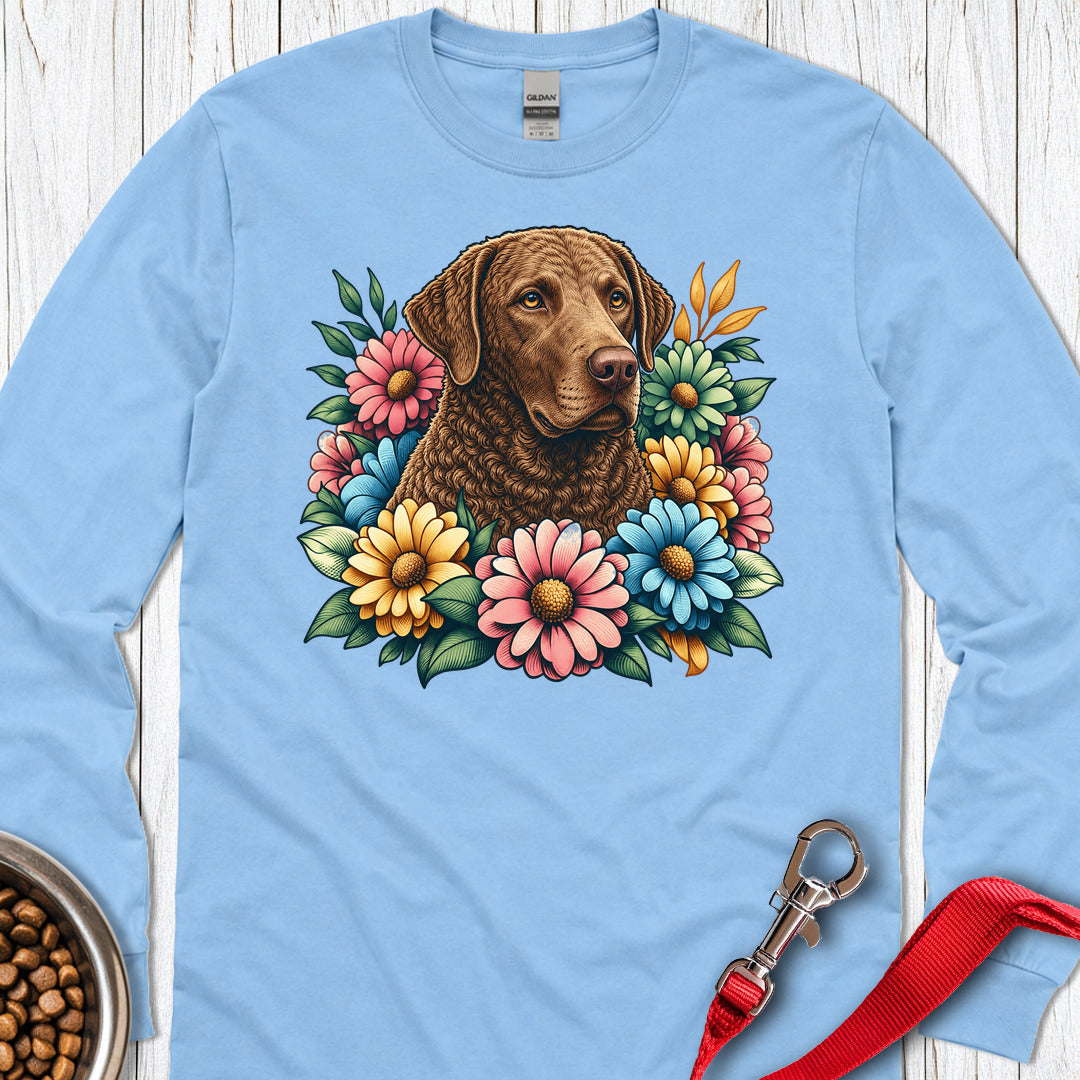Chesapeake Bay Retriever Flower Wreath Long Sleeve — Carolina Blue