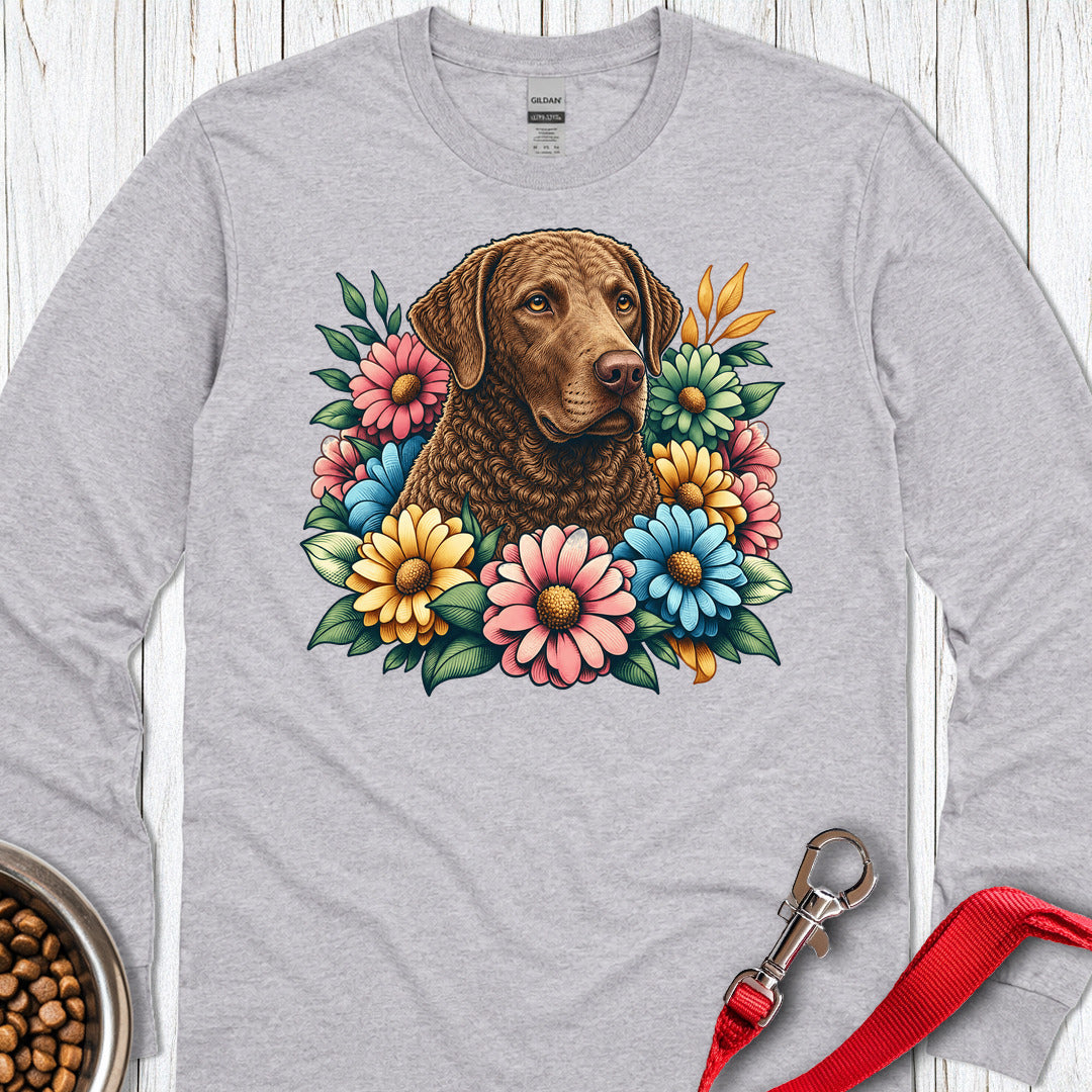 Chesapeake Bay Retriever Flower Wreath Long Sleeve — Sport Grey