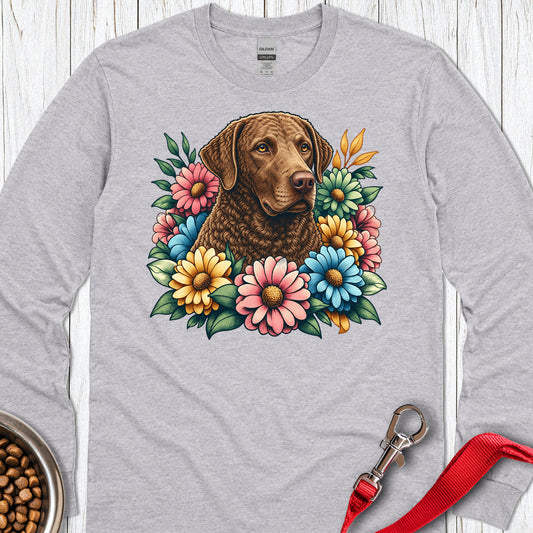 Chesapeake Bay Retriever Flower Wreath Long Sleeve — Sport Grey