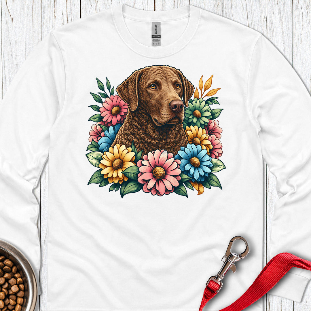 Chesapeake Bay Retriever Flower Wreath Long Sleeve — White
