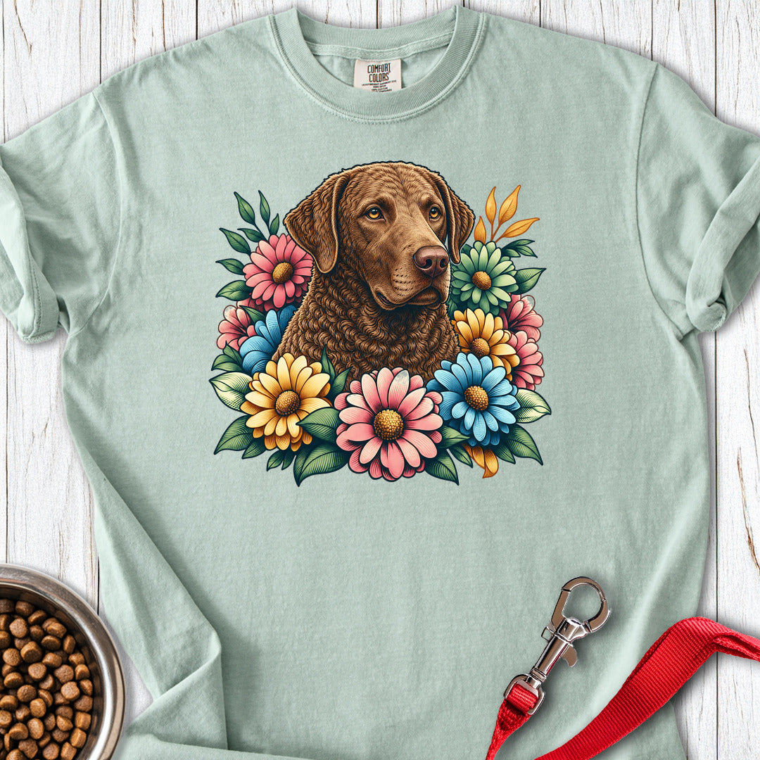 Chesapeake Bay Retriever Flower Wreath Premium Tee — Bay