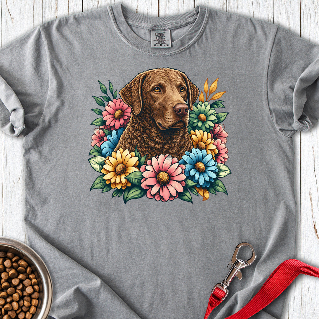 Chesapeake Bay Retriever Flower Wreath Premium Tee — Grey