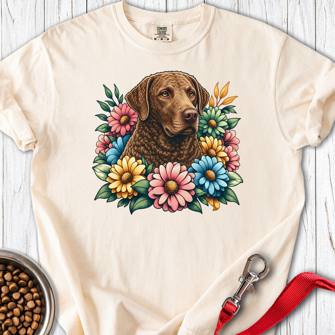 Chesapeake Bay Retriever Flower Wreath Premium Tee — Ivory