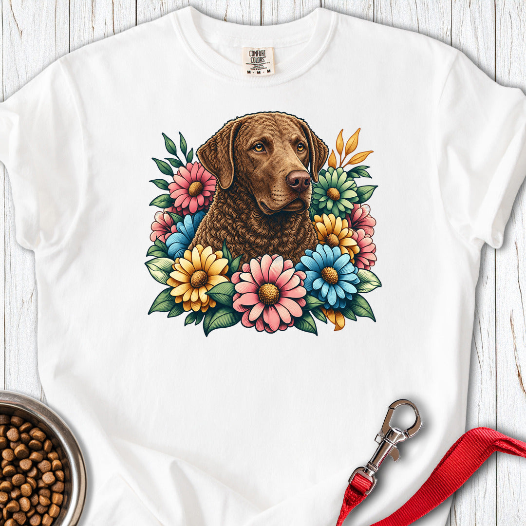 Chesapeake Bay Retriever Flower Wreath Premium Tee — White