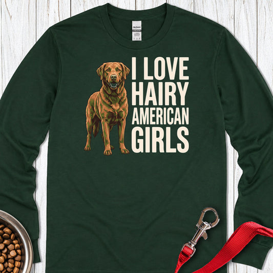 Chesapeake Bay Retriever Hairy Girls Long Sleeve — Forest Green