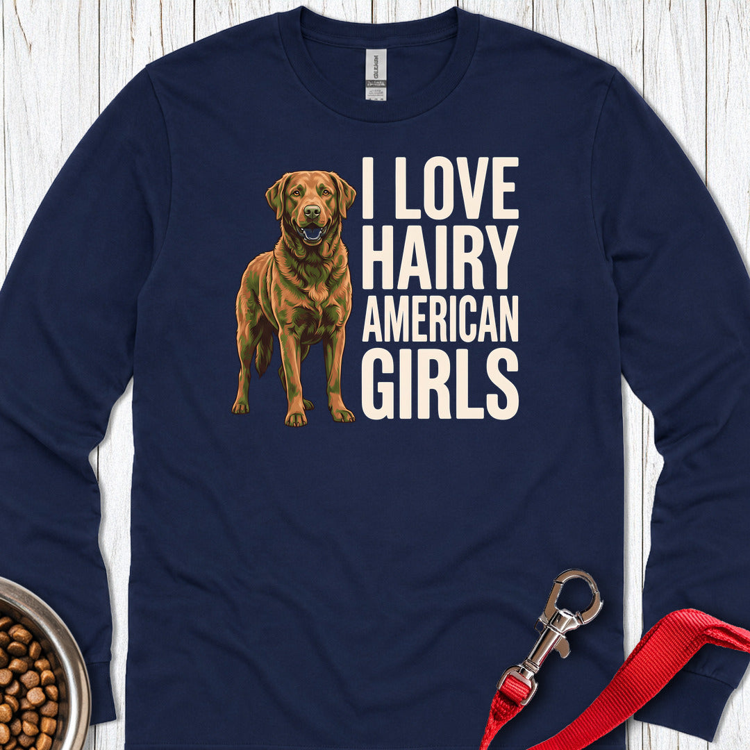 Chesapeake Bay Retriever Hairy Girls Long Sleeve — Navy