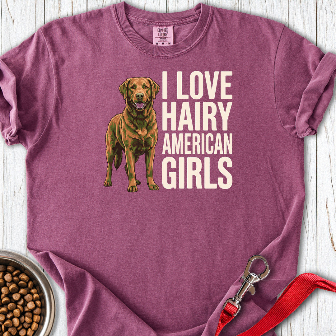 Chesapeake Bay Retriever Hairy Girls Premium Tee — Berry
