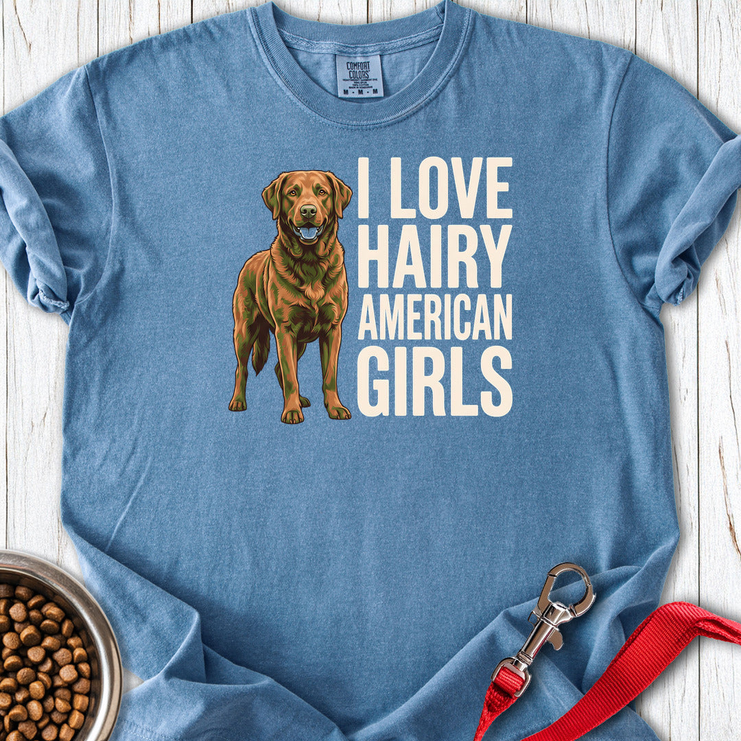 Chesapeake Bay Retriever Hairy Girls Premium Tee — Blue Jean