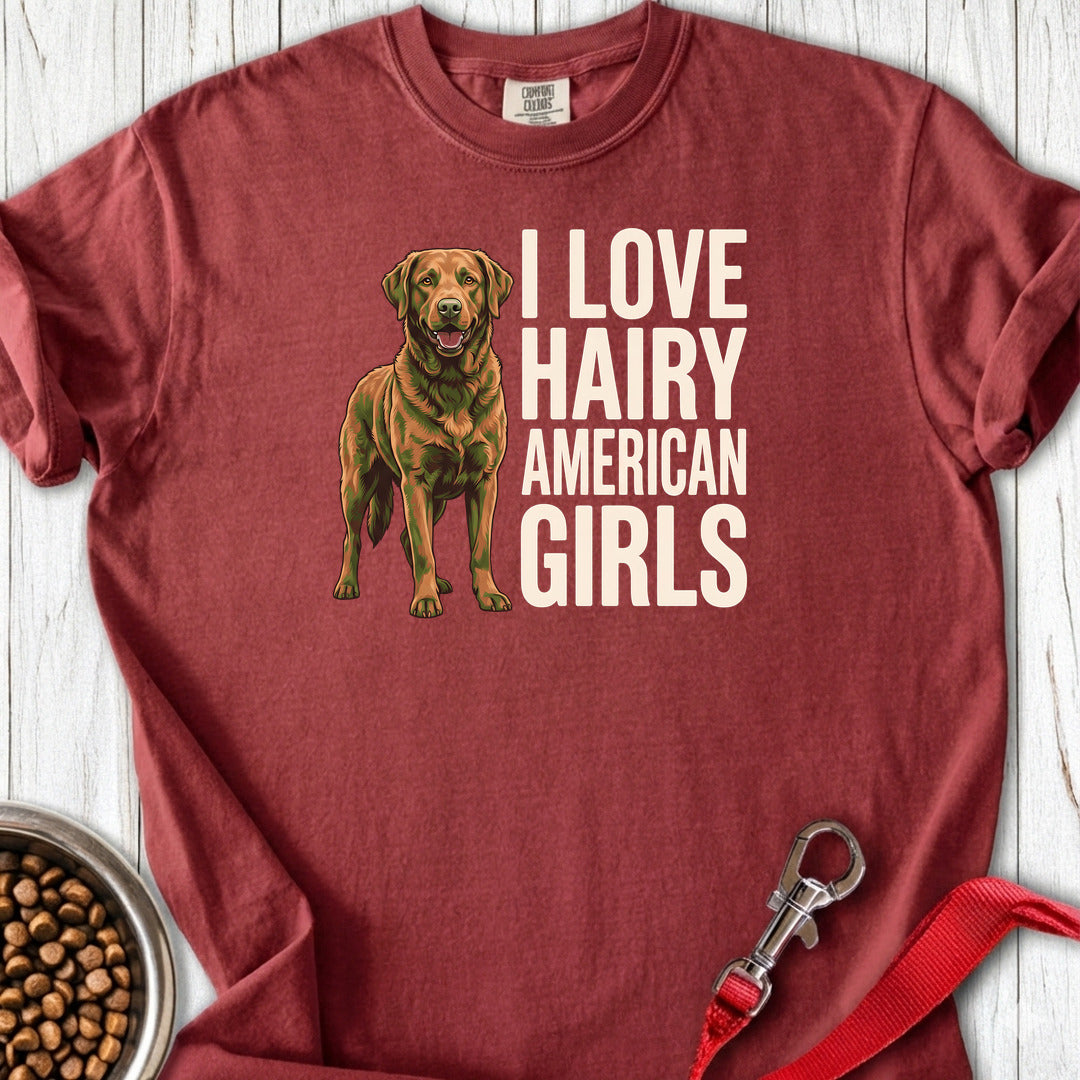 Chesapeake Bay Retriever Hairy Girls Premium Tee — Brick