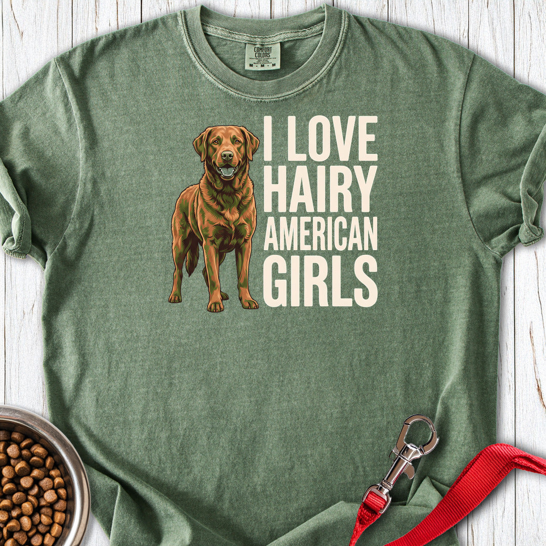 Chesapeake Bay Retriever Hairy Girls Premium Tee — Moss