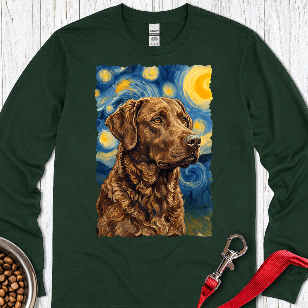 Chesapeake Bay Retriever Van Gogh Long Sleeve — Forest Green