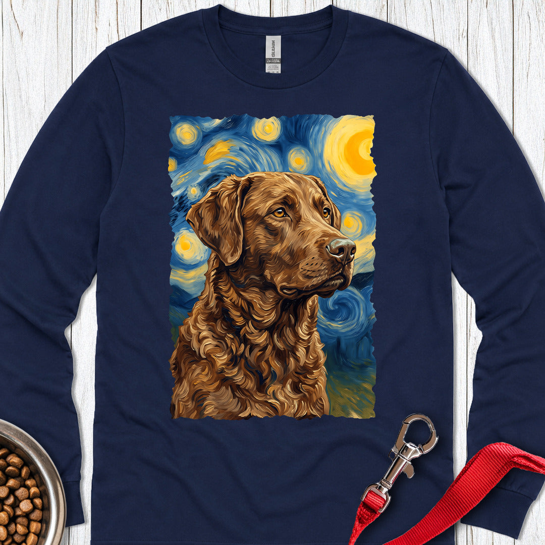 Chesapeake Bay Retriever Van Gogh Long Sleeve — Navy