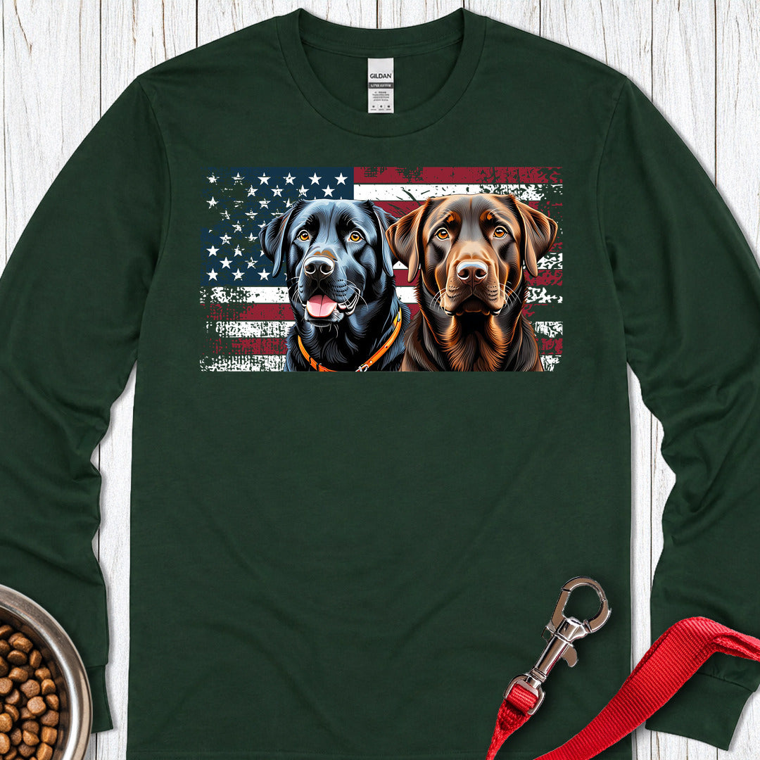 Chocolate & Black Labrador Long Sleeve — Forest Green