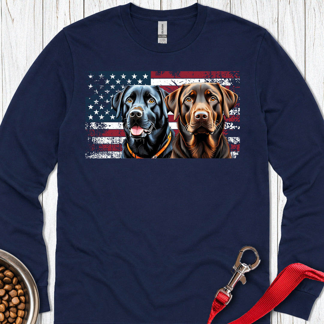 Chocolate & Black Labrador Long Sleeve — Navy