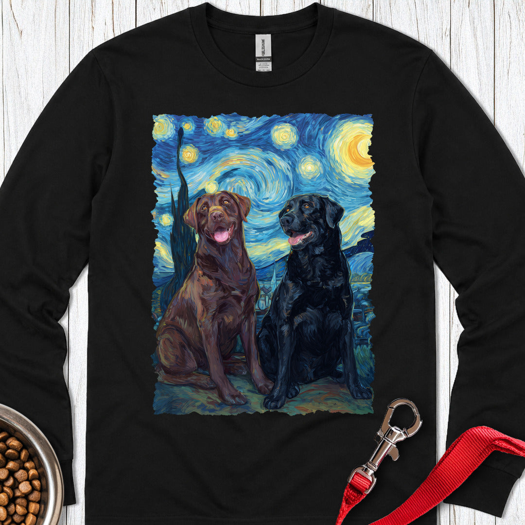 Chocolate & Black Labrador Starry Night Long Sleeve — Black