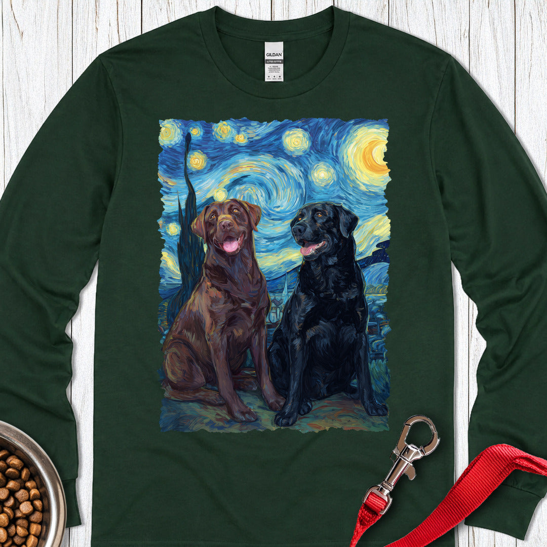 Chocolate & Black Labrador Starry Night Long Sleeve — Forest Green