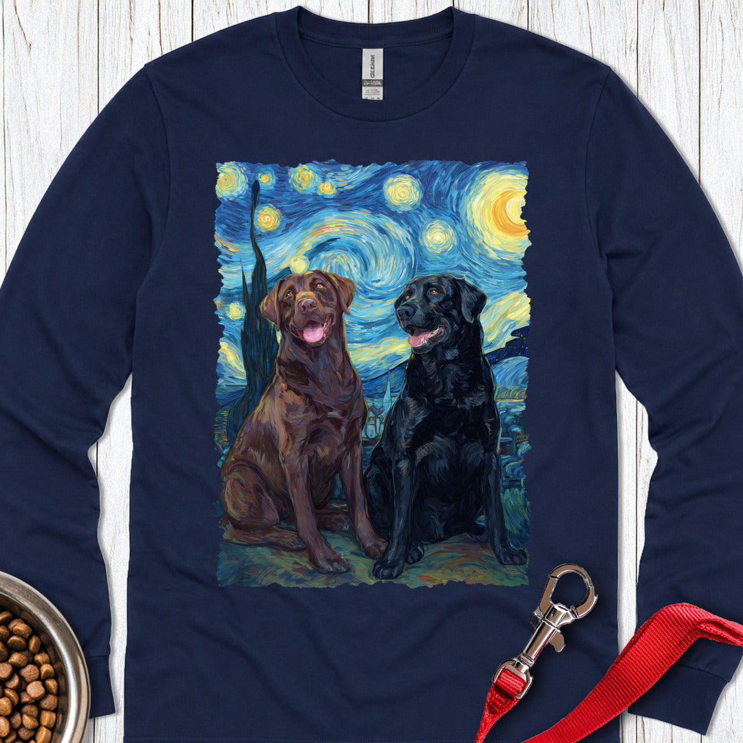 Chocolate & Black Labrador Starry Night Long Sleeve — Navy