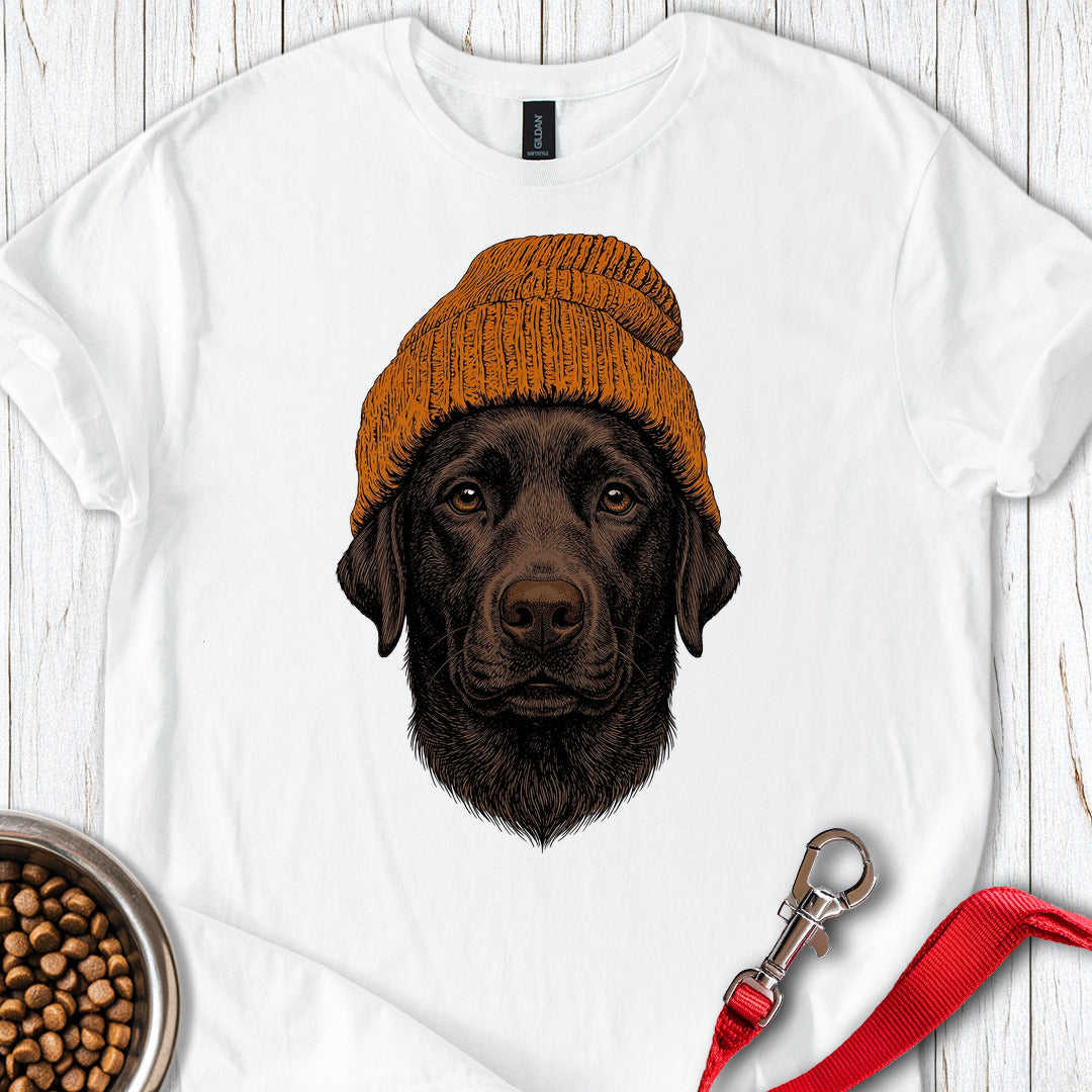 Chocolate Lab Beanie White