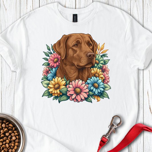 Chocolate Lab Flowers White