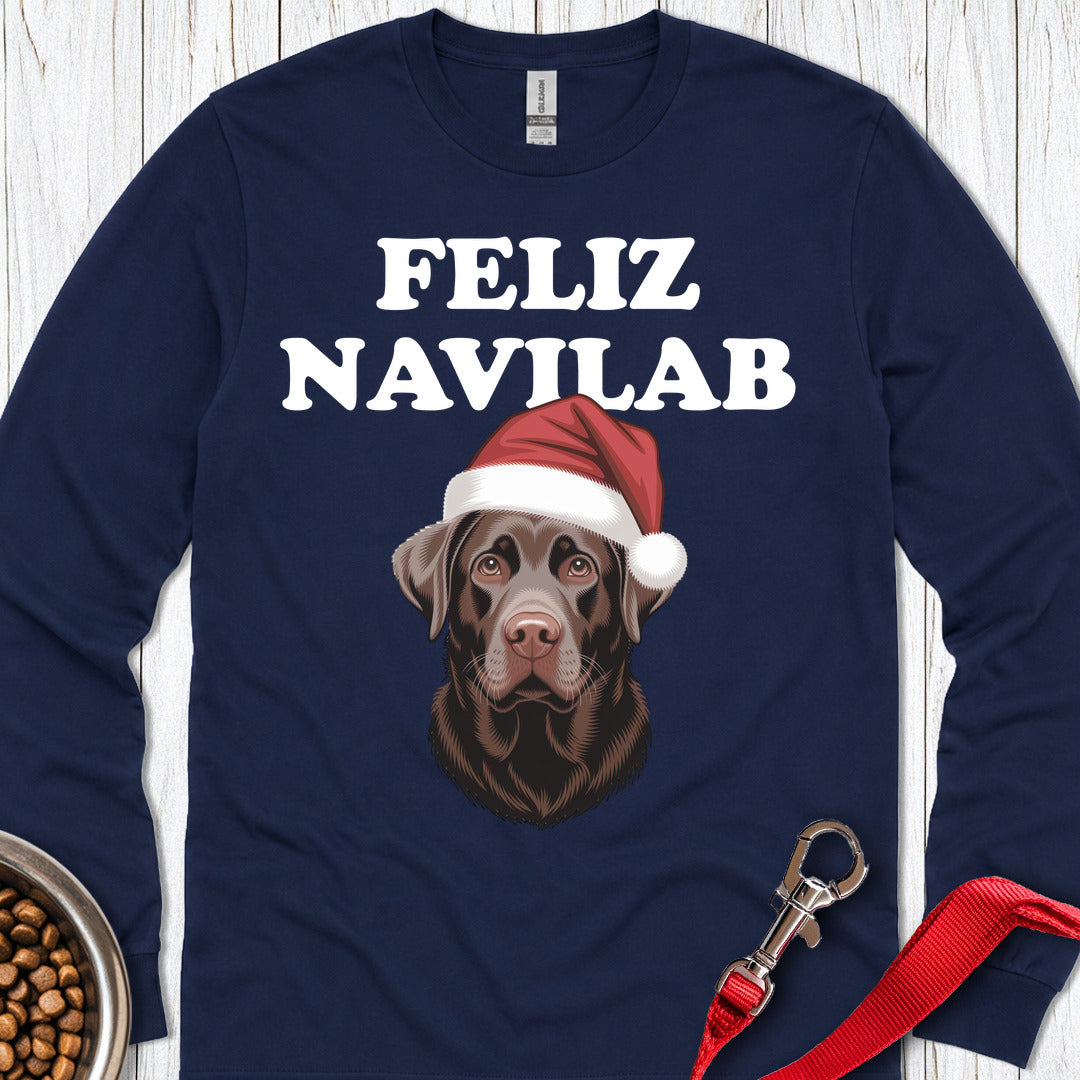 Chocolate Lab Funny Christmas Long Sleeve — Navy