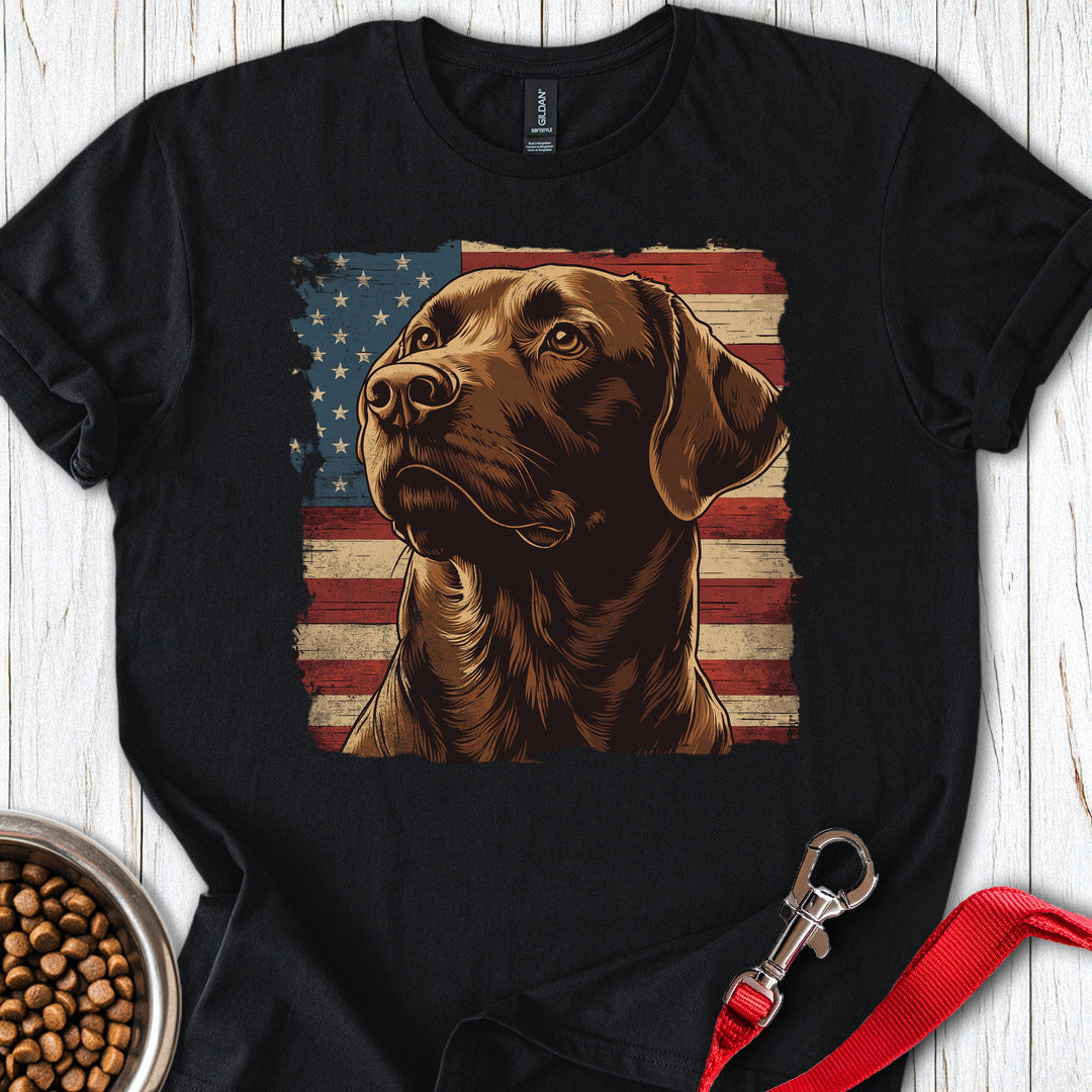 Chocolate Lab USA Flag Black