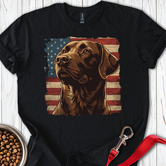 Chocolate Lab USA Flag Black