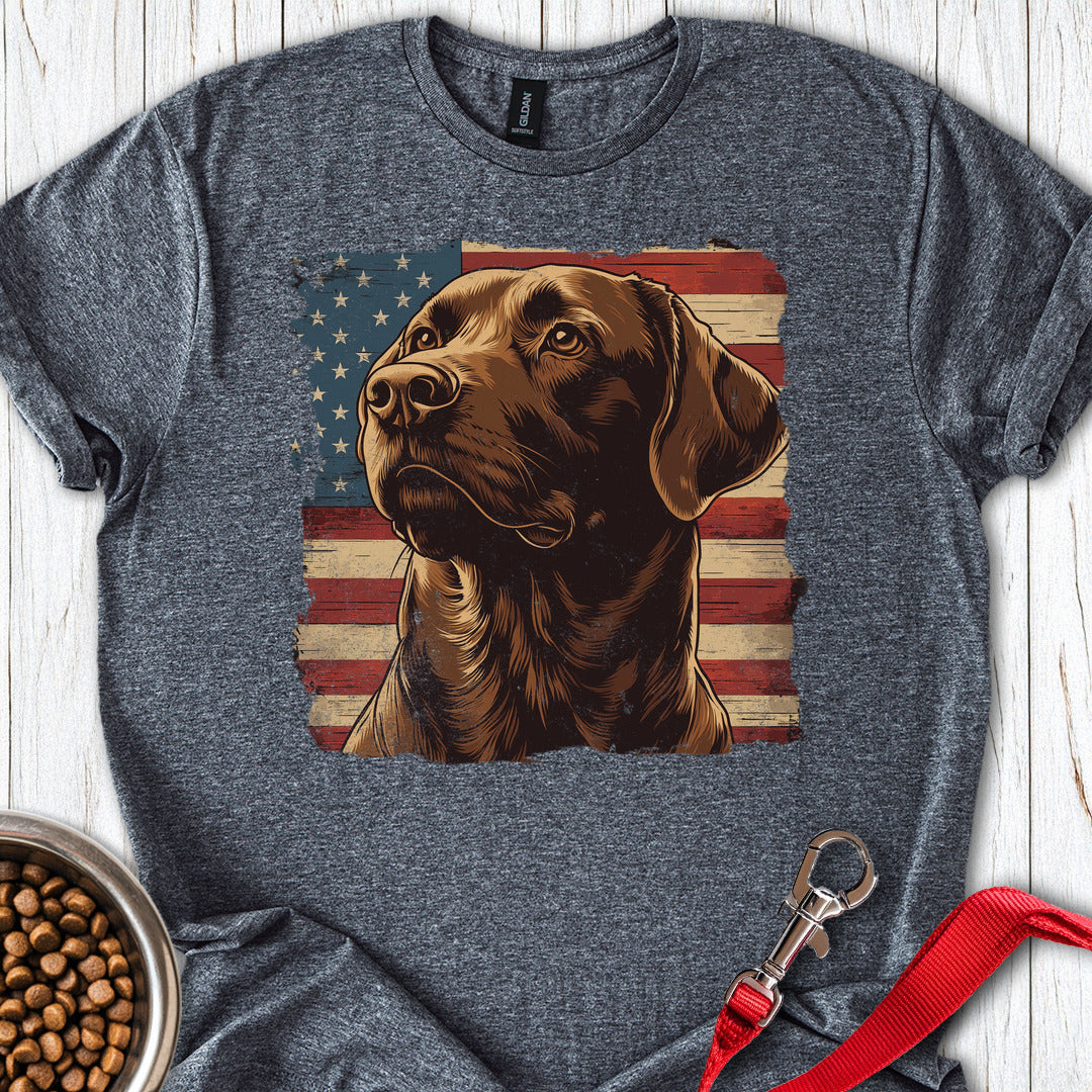 Chocolate Lab USA Flag Dark Heather
