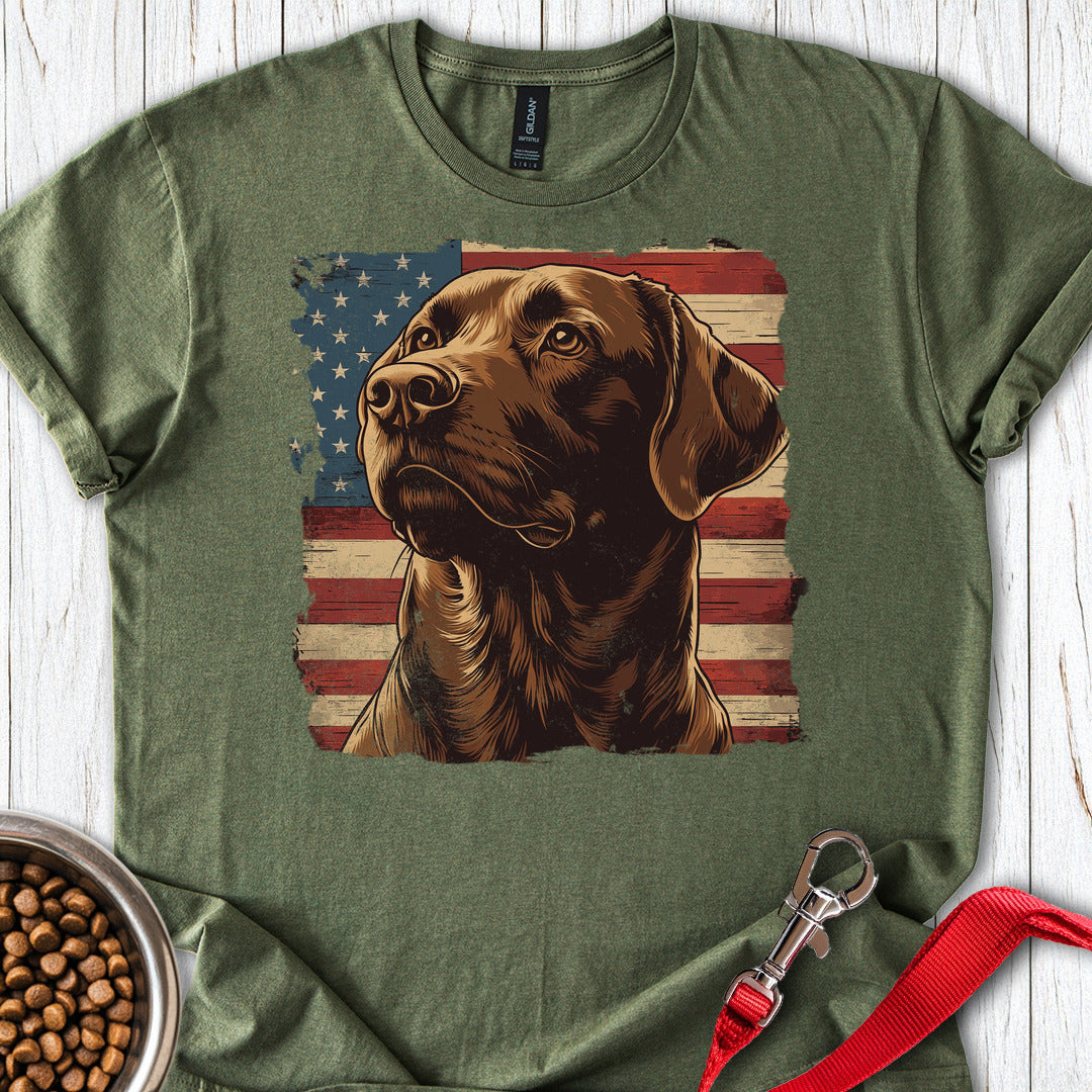Chocolate Lab USA Flag Military Green